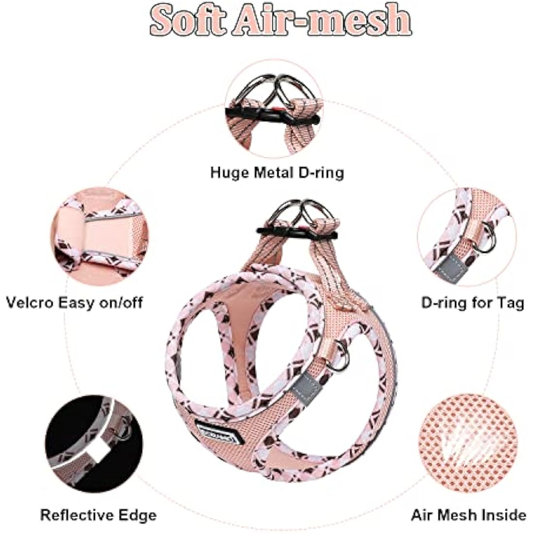 DORAMIO Step-in Dog Harness and Leash Set, Soft Mesh No-Chock Reflective Breathable Easy Walk Lightweight Vest Harnesses with Safety Buckle for Small Dogs, Cats, Puppies (Champagne, S)