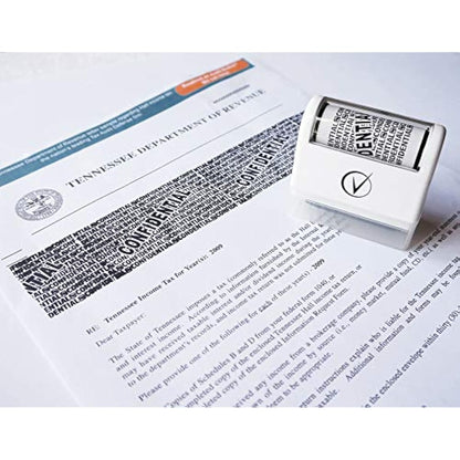 Vantamo Address Blocker Stamp for Hiding Sensitive Information, Wide Identity Theft Protection Roller Stamp with 3 Refills, Confidential Ink Roller for Personal Data Theft Prevention, Classy White