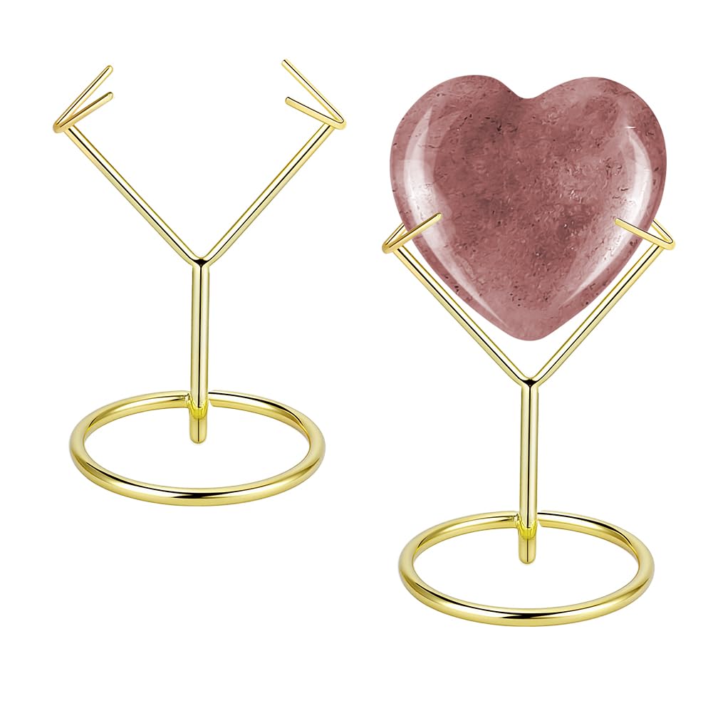 AHANDMAKER 2Pcs Rock Display Stand, Metal Crystal Display Holder Small Crystal Ball Holders for Gemstones Spheres Geodes Rocks Fossils Marbles Home