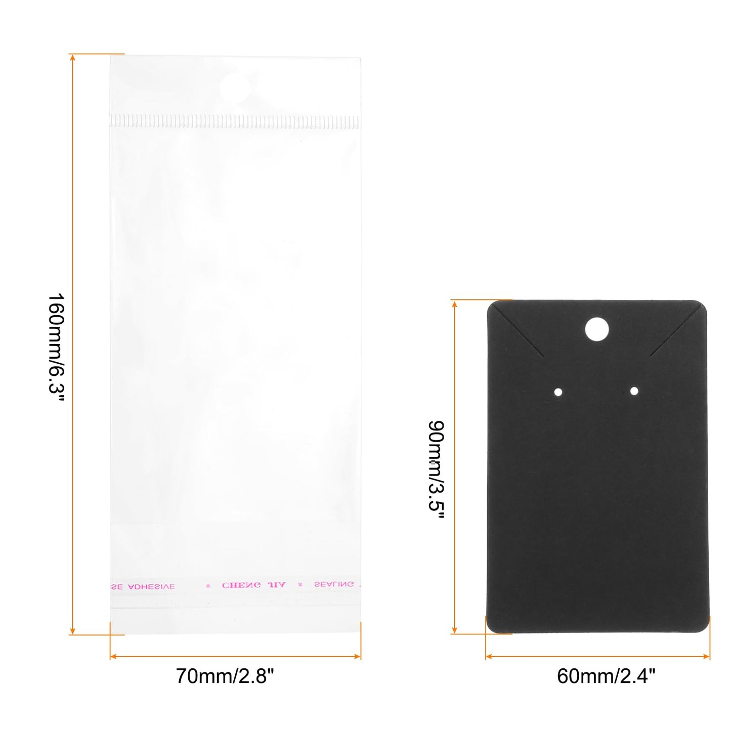 PATIKIL Earring Display Cards, 150 Pcs Necklace Display Holder Card with Packaging Bags for Hanging Earrings Necklace Ear Studs, Black