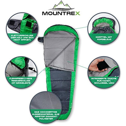 MOUNTREX® Sleeping Bag - Ultralight & Compact (850 g) - Outdoor Summer Sleeping Bag - Mummy Sleeping Bag (205 x 75 cm) - Small Pack Size and Lightweight - for Teenagers and Adults + Bonus Travel