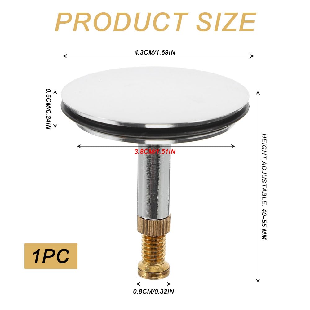 Vaniika Adjustable BathPlug, Screw 43mm Cover Pop-Up Bathtub Chock Plug 8mm Pole, Bath Tub Heavy Duty Brass Chrome Bathtub for UK Standard Bathtub