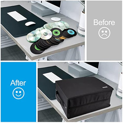 LIOVODE DVD Case 200 DVDs and 100 Booklets Capacity, Storage CDs with Booklet Inserts Media Organizer Holder Black CD Wallet for Home and Car