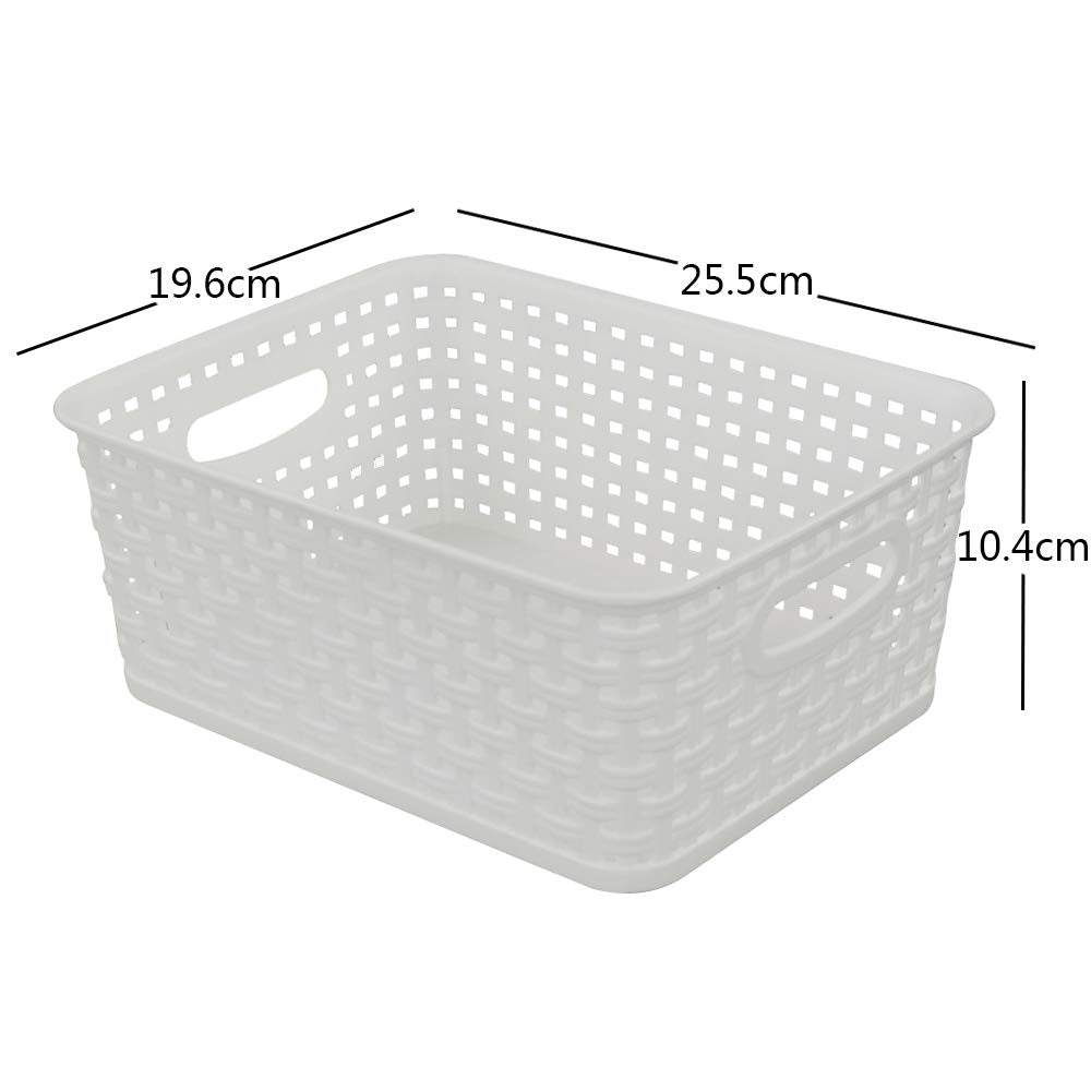 Bringer Set of 6 Plastic Storage Baskets, White Weave Storage Baskets
