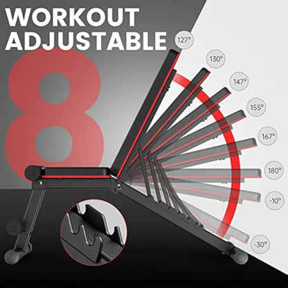 PASYOU Adjustable Weight Bench Full Body Workout Multi-Purpose Foldable Incline Decline Exercise Workout Bench for Home Gym,PA300