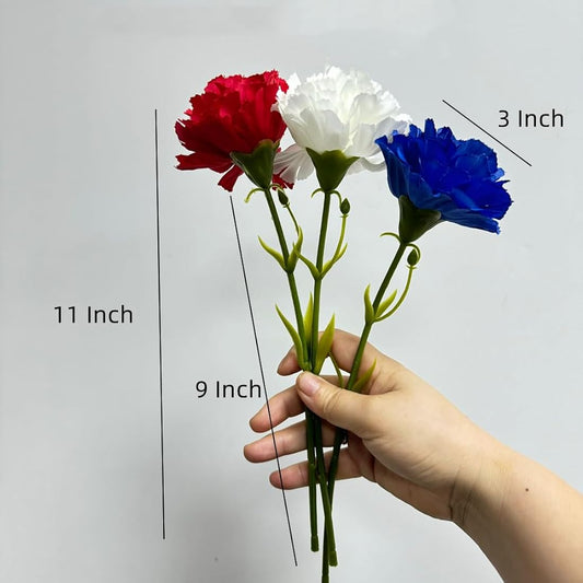 Rikyo 11inch Bouquets 10 Stem Carnations,Outdoor No Fade Artificial Flower,Mini Carnation Silk Petals Fake Flowers Forever Plants for Photo Props Home Party and Wedding Holding Flowers(Red)