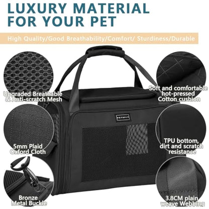 Petsfit Pet Carrier for Cat and Small Dogs, Dog Carriers Quadrangle Oxford Fabric and Ventilation Mesh, Cat Carriers Large Space with Expandable Mat, Black