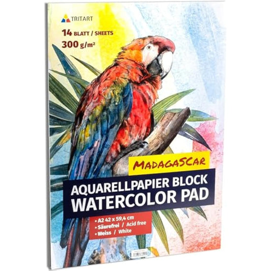 TRITART A2 Size Watercolour Paper - Mixed Media Art Sketch Pad - 300 GSM Cartridge Paper - Thick Acrylic Paper Artists Sketchbook for Drawing Board or Painting