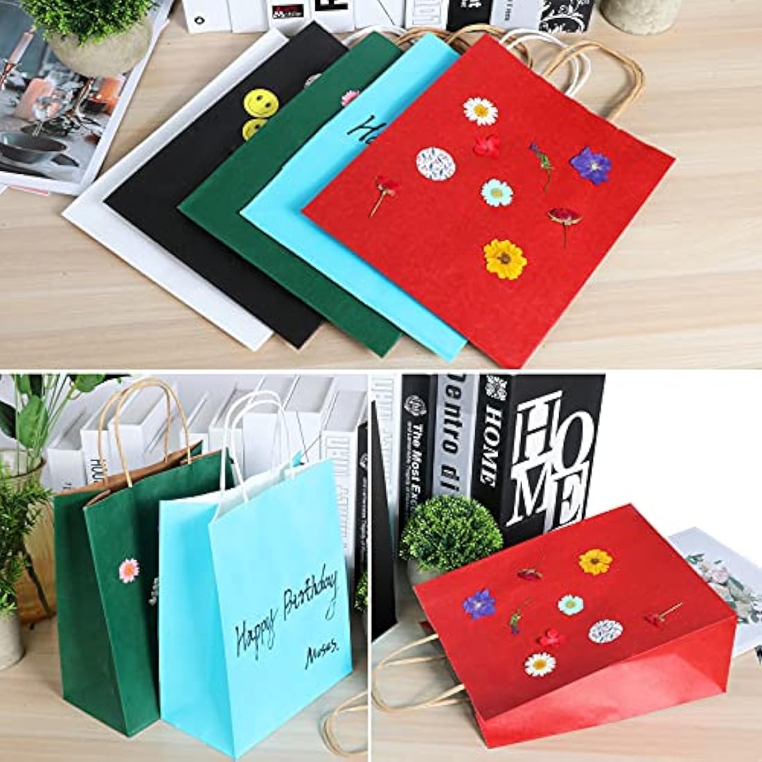 Gift Bags Large Paper Bags with Handles (18 PCS,30x23x12cm 130GSM paper) Black Paper Bags for Halloween Christmas Wedding Birthday Party