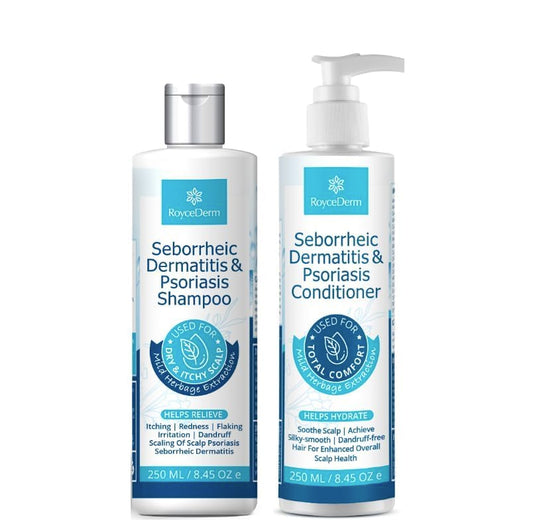 Roycederm Seborrheic Dermatitis & Psoriasis Shampoo and Conditioner Set - Effective Scalp Treatment for Folliculitis, Psoriasis, Dandruff, Dry Itchy