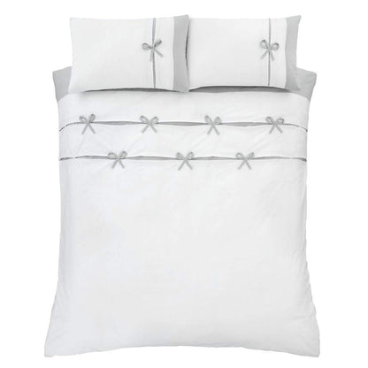 Catherine Lansfield Milo Bow Easy Care Super King Duvet Set White