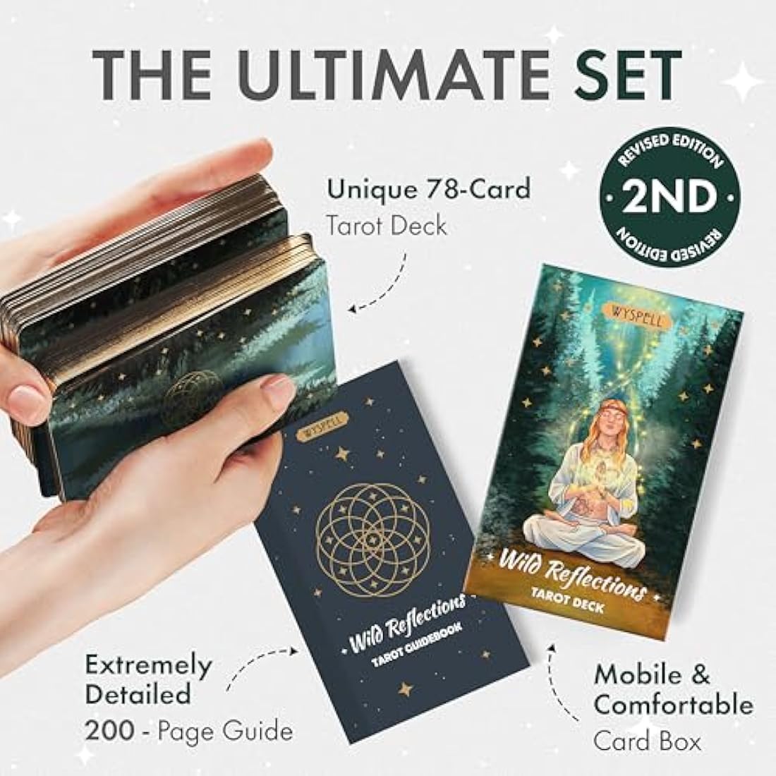 Wyspell Wild Reflections Tarot Deck with 200-Page Guidebook, Gold Edges, and Gift Packaging