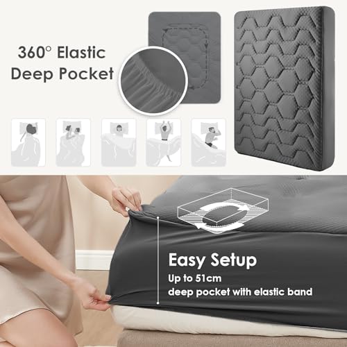 EHEYCIGA Memory Foam Mattress Topper Single Bed, Gel Mattress Pad with Extra Deep Pocket, Breathable Mattress Cover, 90x190x3cm, Dark Grey