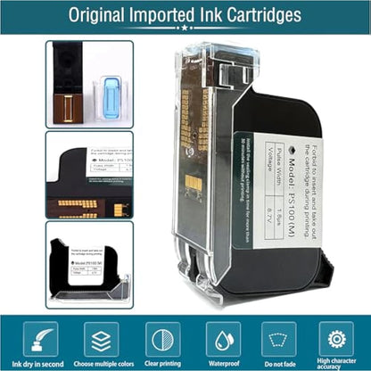 Phezer Original 42ml Black Quick Dry Solvent Ink Cartridge Replacement for 0.5inch/12.7mm Handheld Inkjet Printers P15 / P16 / P18 (Black)