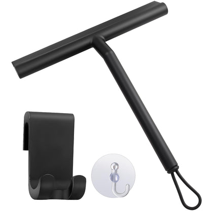 Thboxes Shower Squeegee, 8In Window Glass Silicone Scraper with Hook, Black