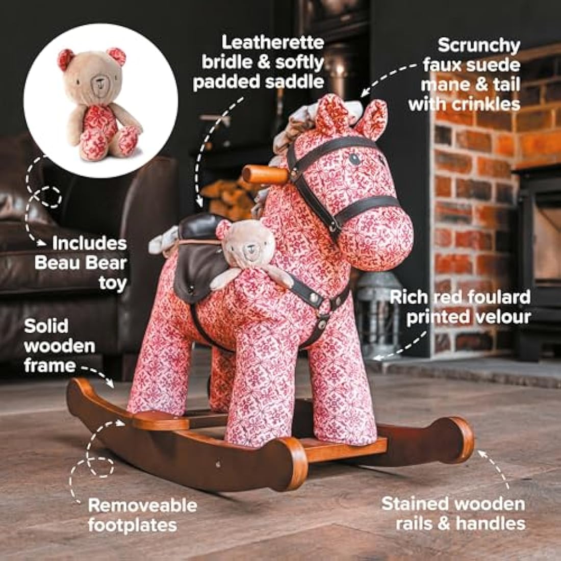 Little Bird Told Me - Cooper & Beau Rocking Horse for Baby/Toddler 9+ Months Unisex - Leatherette Saddle & Bridle, Solid Wooden Frame & Rockers, Removable Plush Toy - British Brand Since 2007