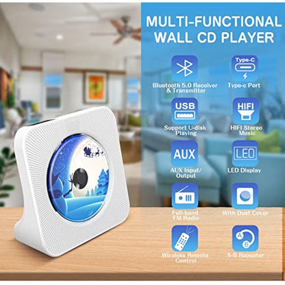 KOVCDVI CD Player for Home Desktop CD Player with Speakers CD Players Bluetooth 5.0 with Remote Control Dust Cover Display FM Radio Timer USB AUX Headphone Port
