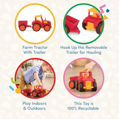 Wonder Wheels by Battat – Tractor & Trailer – Toy Tractor and Trailer Combo for Toddlers Age 1 and Up (2 pc). – 100% Recyclable, Red