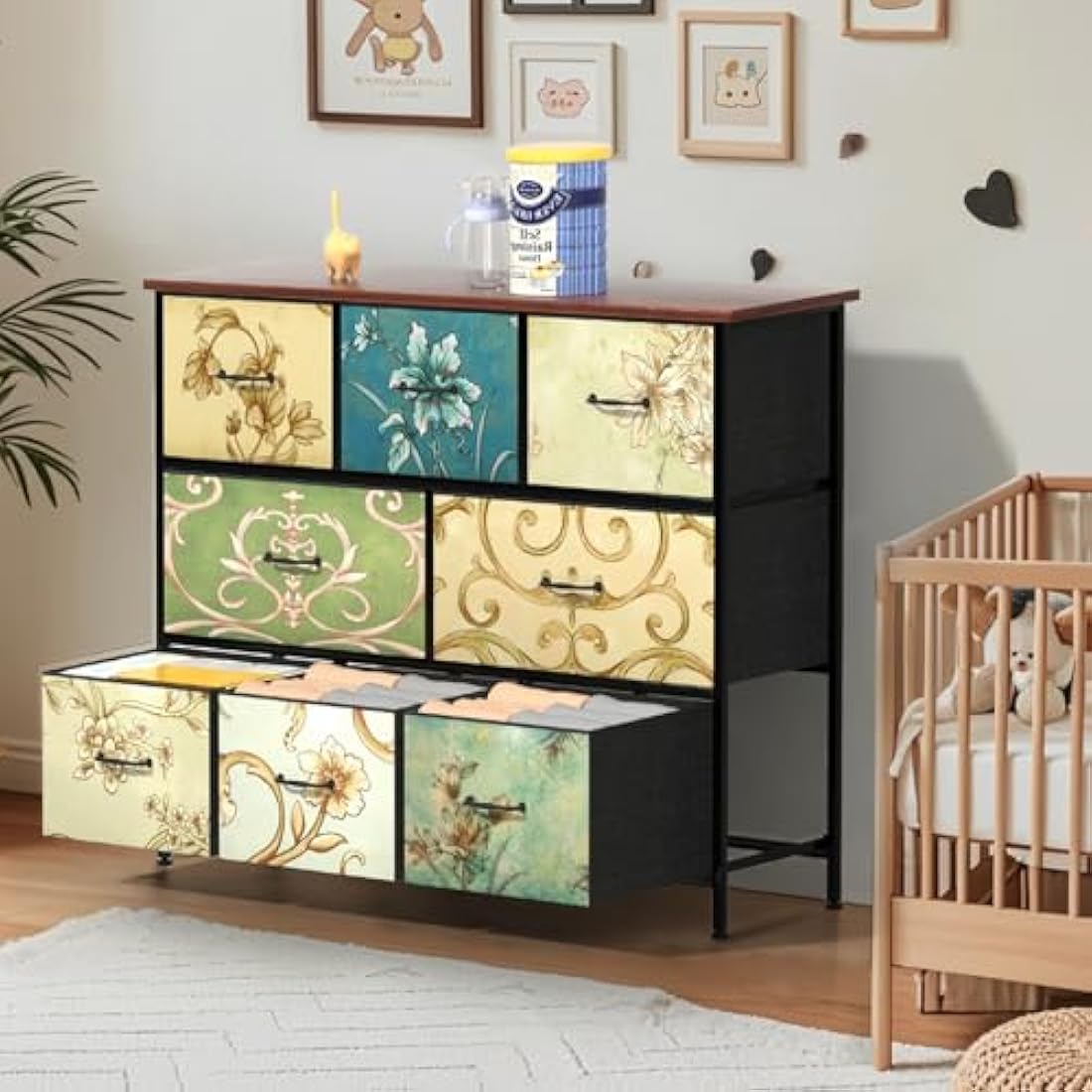 Chest of Drawers Bedroom Furniture with 8 Drawers - Fabric Dresser with Wood Top - Fabric Storage Organizer Unit for Living Room, Bedroom, Closet Easy to Assemble