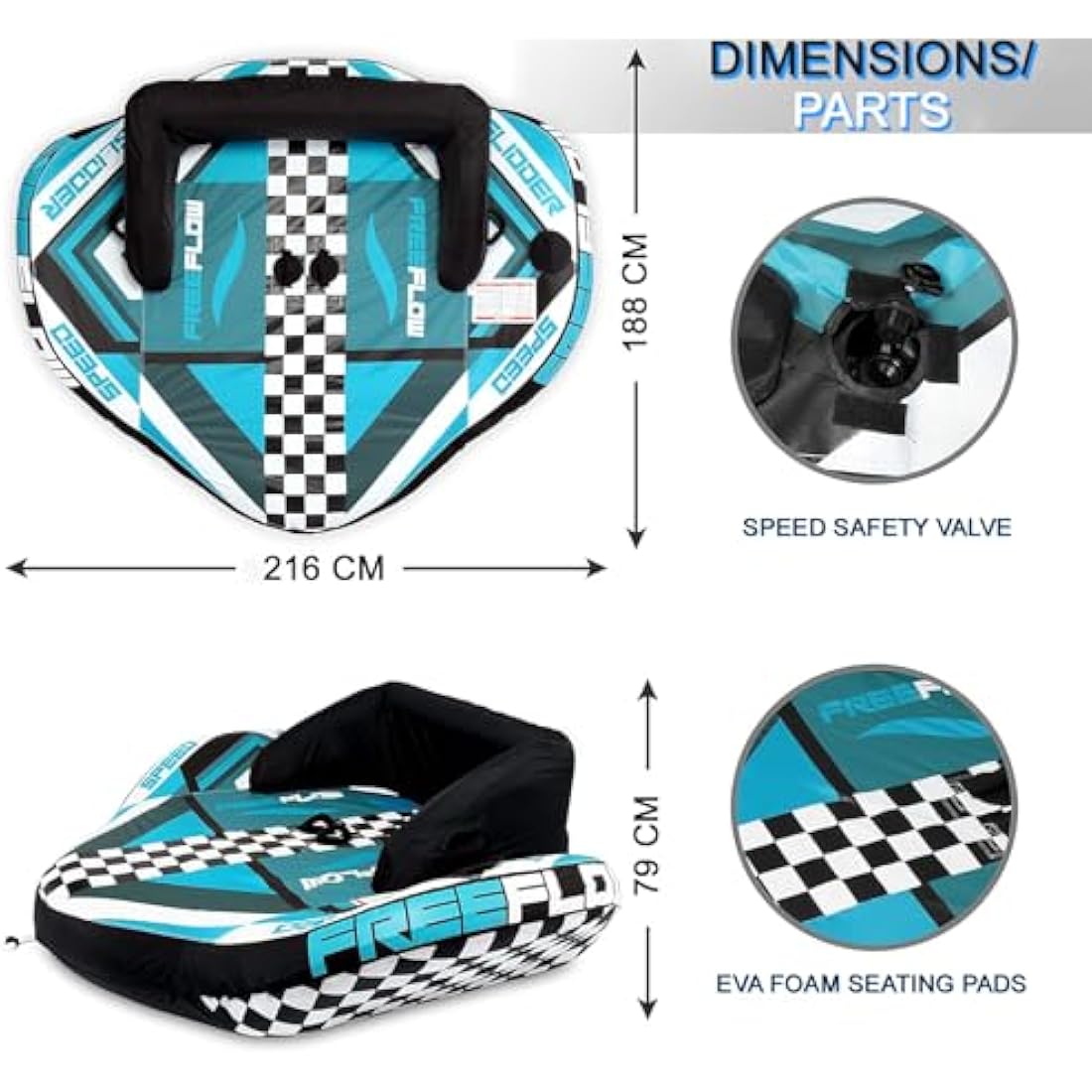 SereneLife Heavy-Duty Inflatable Towable Booster Tube, 1-2 Person Water Tube for Boating, Soft Foam Seats, Secure Grip Handles, Durable & Tear-Resistant Design- Perfect for Watersports & Lake Fun