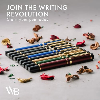 Wordsworth & Black Primori Fountain Pen Set [Blue Gold]; Fine Nib, Gift Case, 24 Ink Cartridges, Refill Converter, Instructions; Journalkeeping, Calligraphy, Fluid Writing