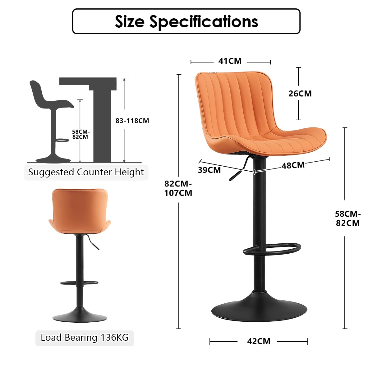 Kidol&Shellder Bar Stools Set of 2 Modern Breakfast Bar Stools, Camel