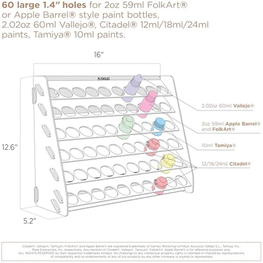 Plydolex Citadel Acrylic Paint Rack Organizer with 60 Holes for Miniature Paint Set - Wall-mounted Acrylic Paint Organizers And Storage - Paint Bottle Organizer 15.8x5.1x11.6 inch