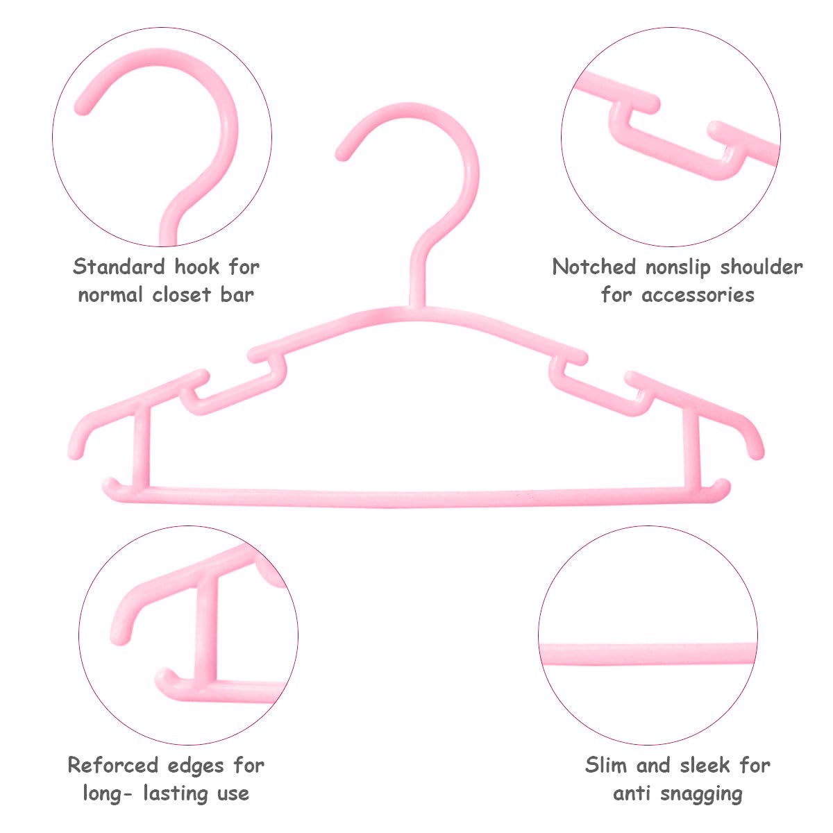 NORTHERN BROTHERS Baby Hangers 80Pcs Baby Coat Hangers for Clothes Plastic Small Toddler Infant Children Tubular Hanger Pink