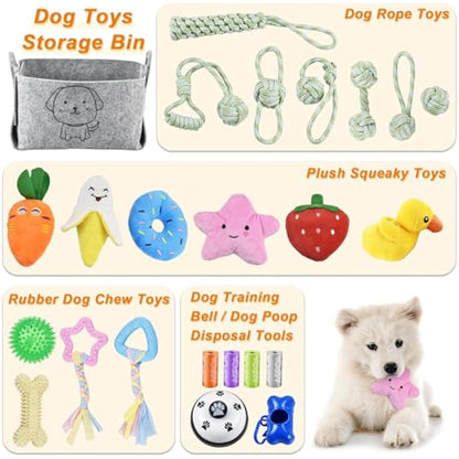 Ousiya 24 Pack Puppy Toys Set with Storage Box - Small Dog Teething Toys for Playing and Training