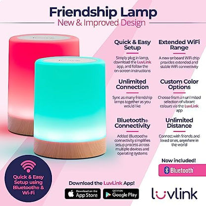 LuvLink Friendship Lamp v2 Extended WiFi Range - Simple Bluetooth Setup (Set of Four)