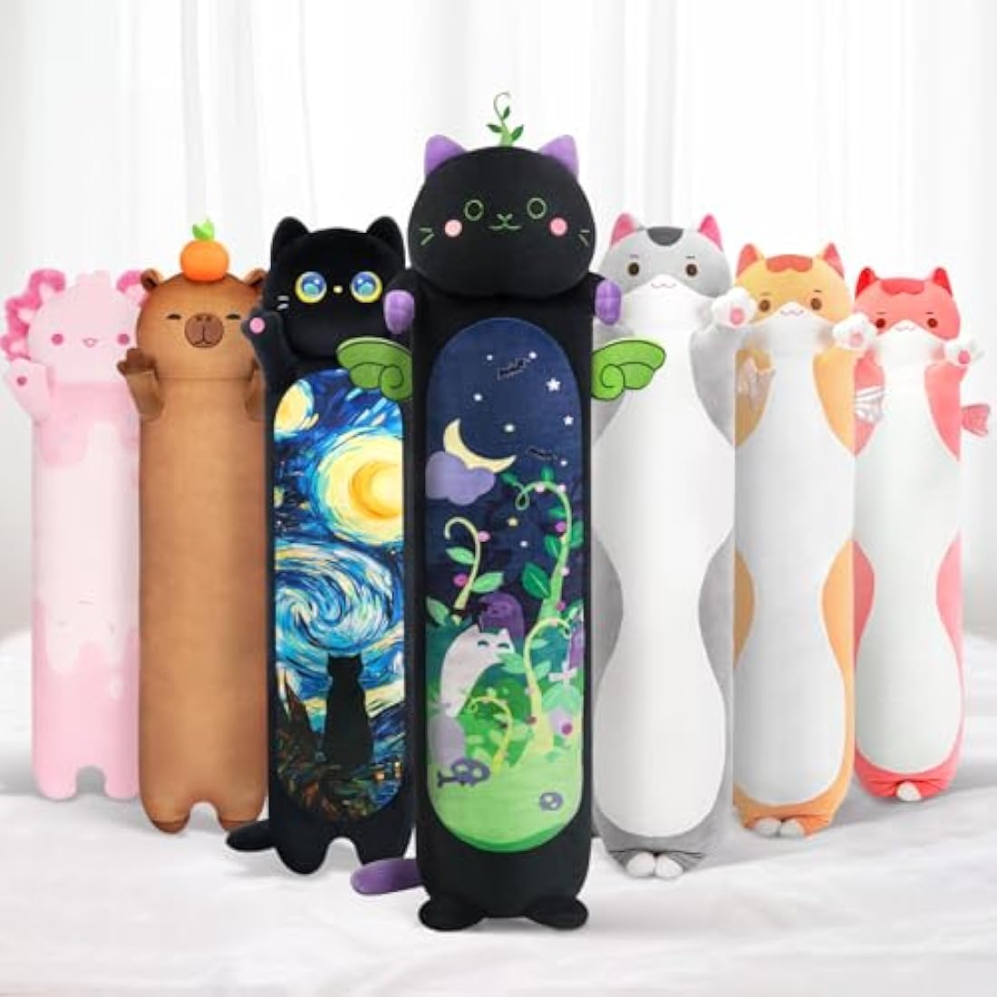Mewaii 51in Long Devil Mint Cat Plush Pillows Stuffed Animals Squishy Pillows - Plushie Cute Kitty Sleeping Hugging Plush Pillow Soft Toys for Kids(Black)