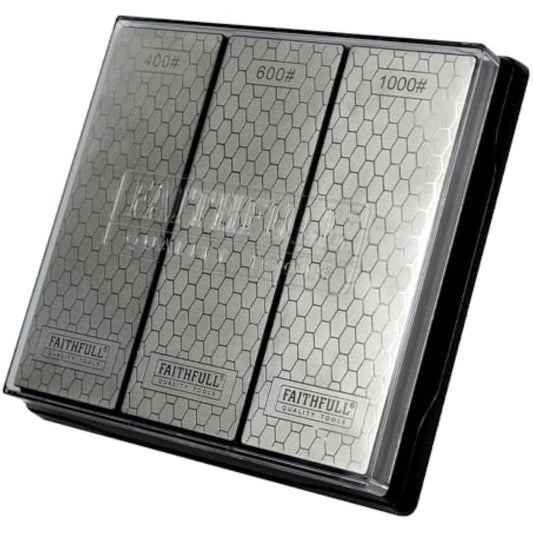 Faithfull Diamond Whetstone Sharpening Kit. 3 Stones: 400G Coarse, 600G Medium And 1000G Fine Includes Non Slip Base Unit