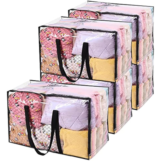 Vieshful 5 Pack Clear Comforter Storage Bag, 110L Clothes Storage Bag with Zipper Closet Organizer, Plastic Storage Containers Moving bags for Comforter, Blanket, Bedding, Duvet, Toys