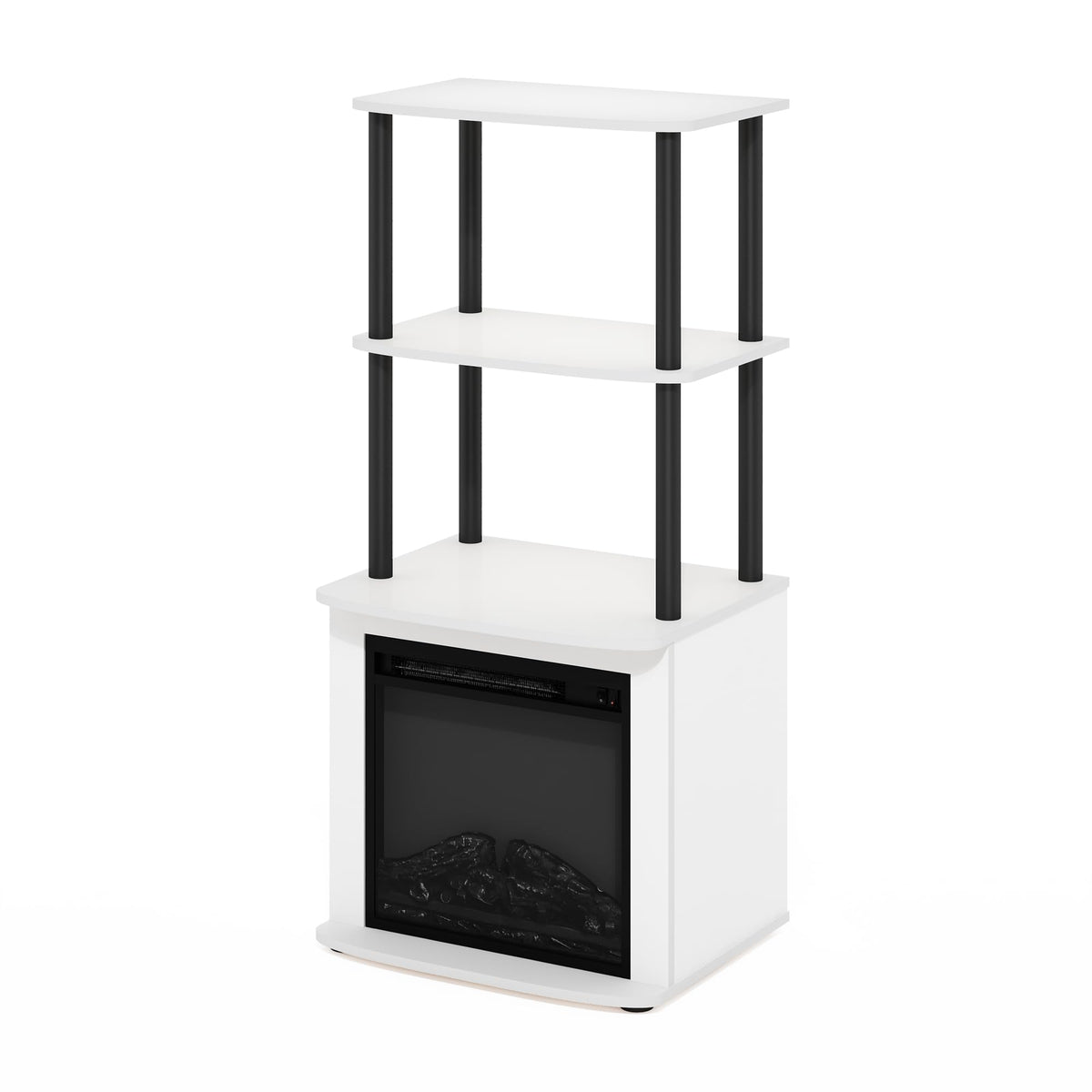 Furinno Turn-N-Tube 2 Tier Side Table Display Stand with Fireplace Insert, Plain White/Black