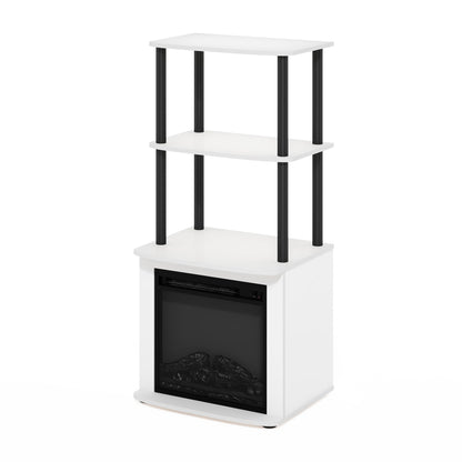 Furinno Turn-N-Tube 2 Tier Side Table Display Stand with Fireplace Insert, Plain White/Black