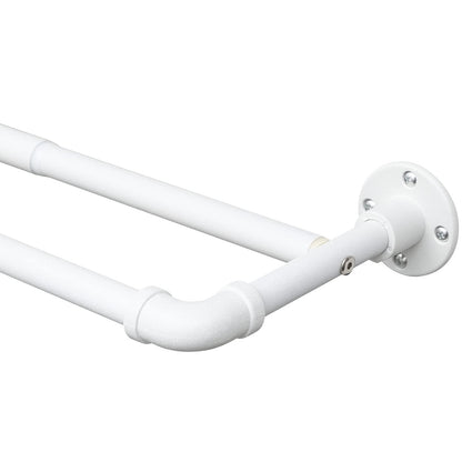 Harrms Industrial Double Curtain Pole, Curtain Poles for Eyelet Curtains, Matt White, 74-236cm, Extendable Metal Curtain Rod Blackout Room Darkening