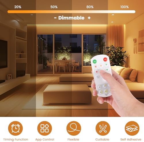 ACELUMO COB LED Strip 10m, Dotless LED Strip with Smart App Control and Remote, Timer, CRI 92+, 8mm Wide, Dimmable Warm White Strip Lights for Ambient Illumination in Home Decor, 2700K