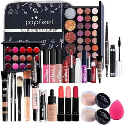 RoseFlower 28Pcs Professional Makeup Set, Essential Make up Starter Set Make-up Sets With Cosmetic bag Eyeshadow Palette Lip Gloss Concealer blush Foundation Brush