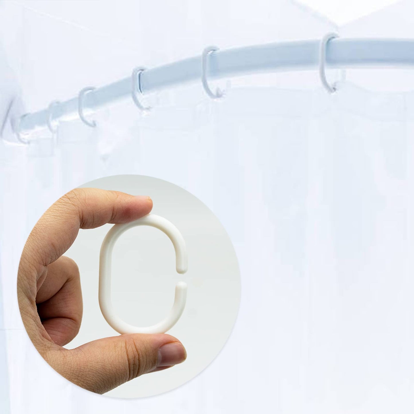 12 Pack Plastic Shower Curtain Rings, C-Shaped Hooks for Bathroom, White