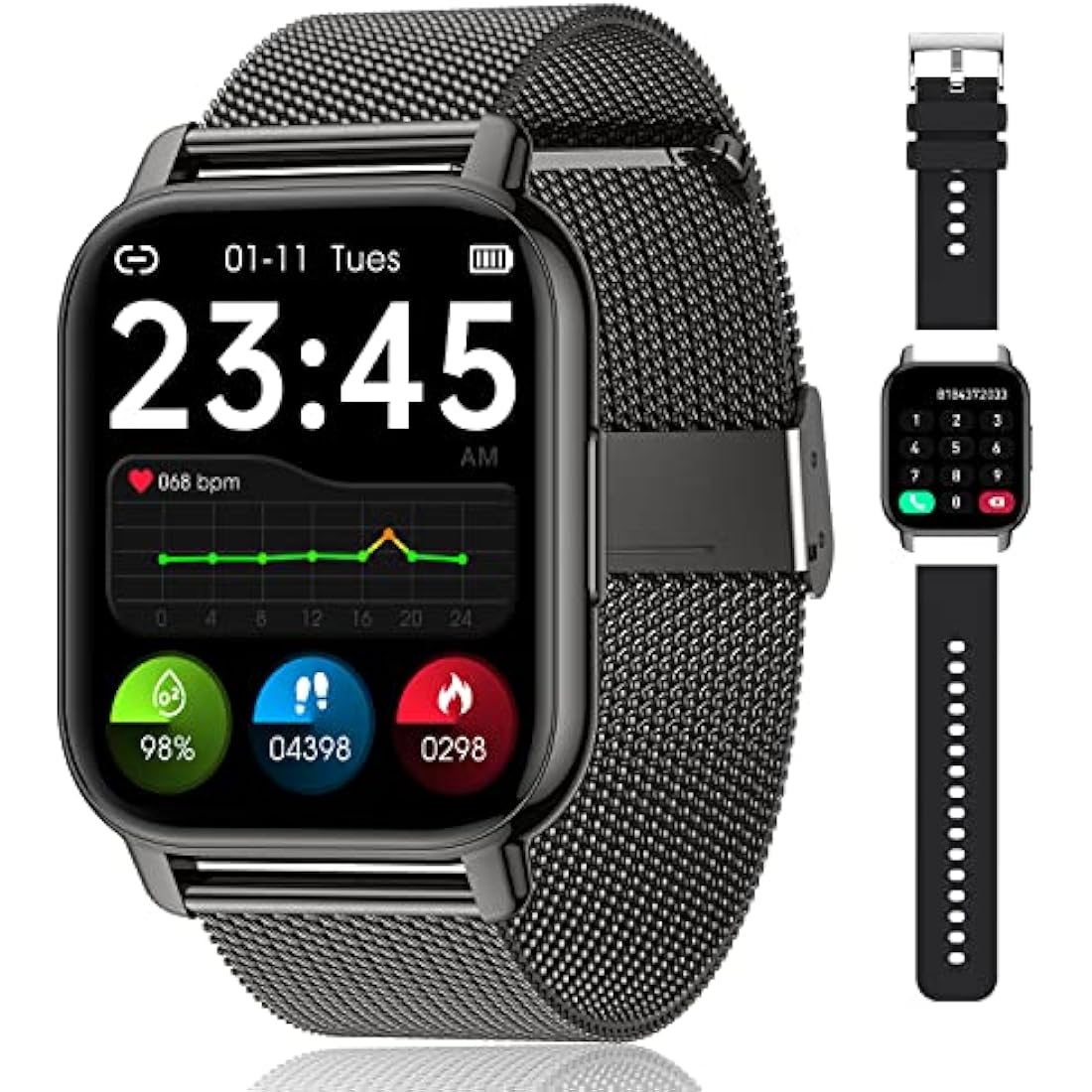 Popglory Smart Watch for Women Men Answer/Make Calls, 1.85" Smartwatch 44mm 2 Straps & Split Screen, 100+ Sports Fitness Watch with Blood Pressure/Oxygen/Heart Rate Monitor for iOS and Android