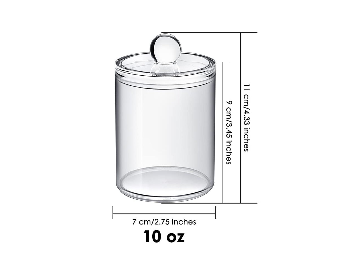 SCSpecial Acrylic Cotton Ball and Swab Holder with Lid 2 Pieces Apothecary Jars Bathroom Canisters for Cotton Rounds Cosmetic Pads