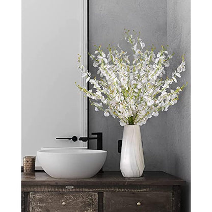 Kisflower 12Pcs Artificial Dancing Orchids Flowers - White Silk Gypsophila Cherry Blossom for Home Decoration