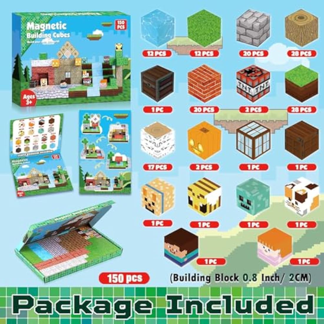 ToyUnited Magnetic Blocks-150PCS Magnetic Building Blocks Tiles Stacking, Construction Toys STEM Sensory Toys for Toddlers Kids Boys Girls Ages 3 4 5 6 7 8 9 10 Christmas Easter Birthday Gifts