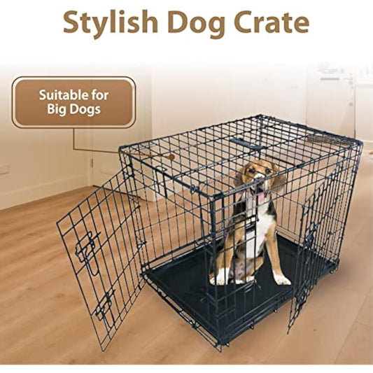 Ellie-Bo Black Standard Small 24-inch Folding 2-Door Dog Cage/Crate with Metal Tray