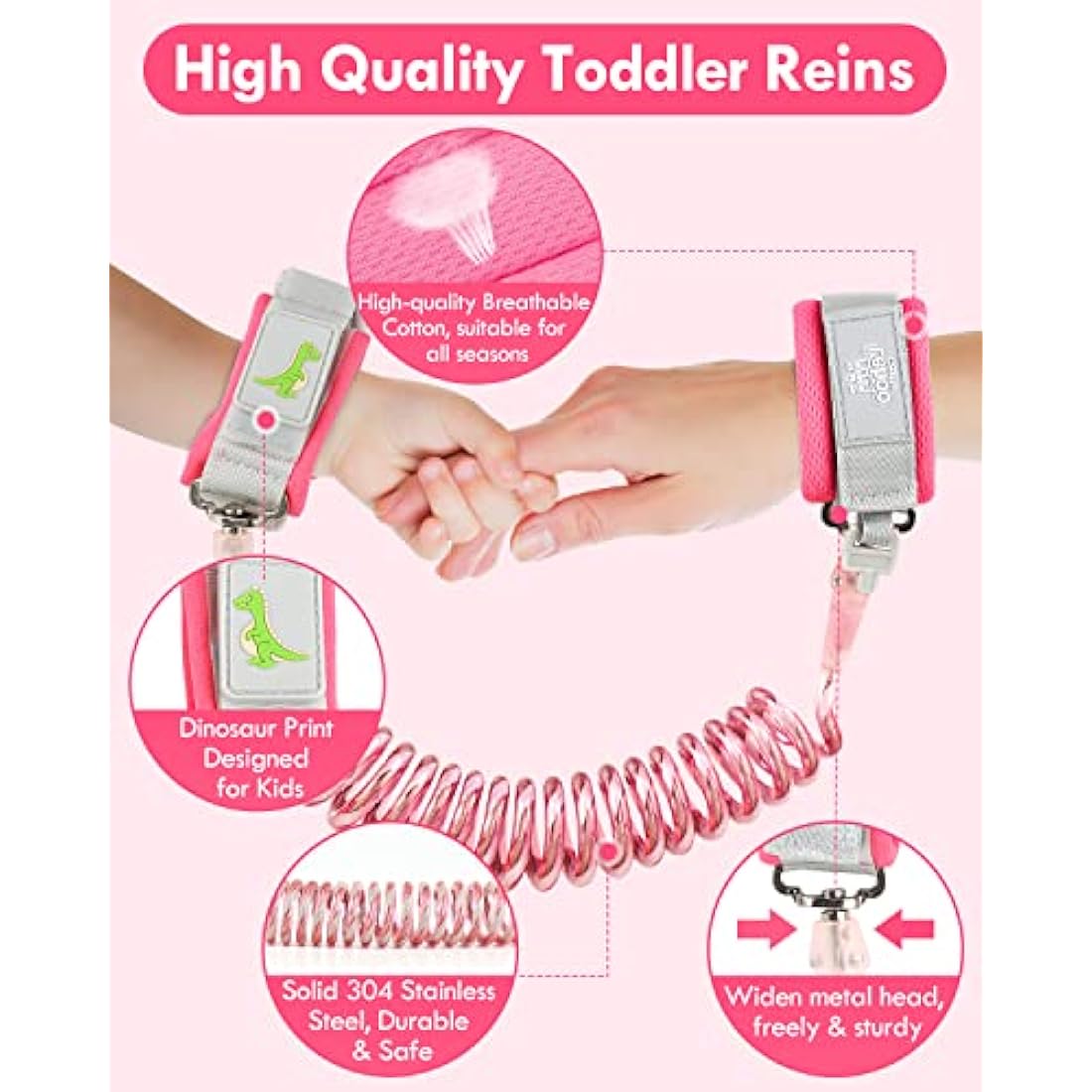 Lehoo Castle Baby Reins Anti Lost Wrist Link,Toddler Reins with Lock for Walking, Child Safety Harness Walking Leash for Children Boys and Girls (Pink)
