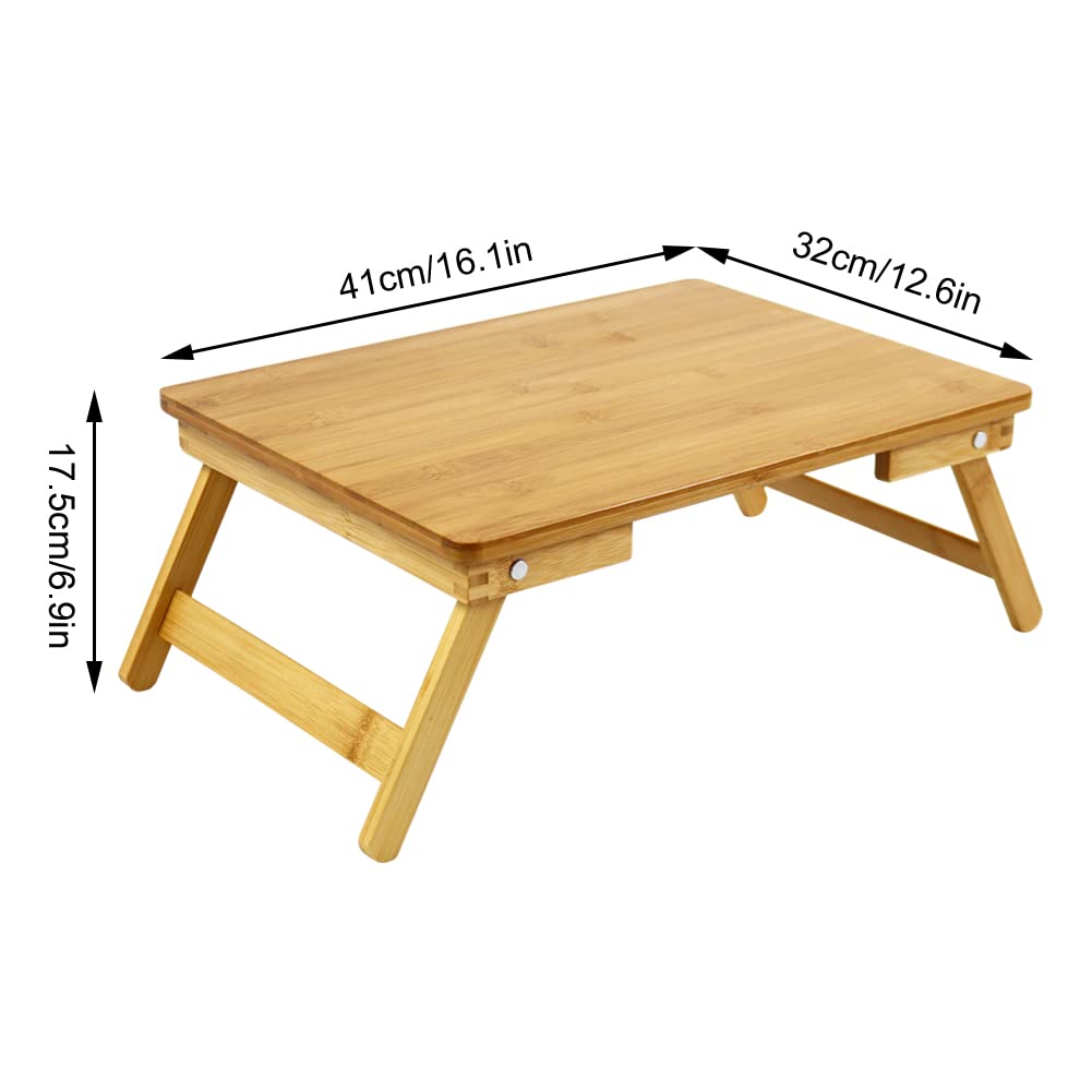 WKWKER Bamboo Laptop Bed Table Lap Desk For Bed Breakfast Bed Tray With Folding Legs Portable Bed Table For Computer Snack Writing Studio (Natural)