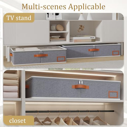 Yawinhe Foldable Under Bed Storage Bags, Closet Organizers, Large Containers with Sturdy Zipper, Clear Window and Reinforced Handles, for Bedding, 2