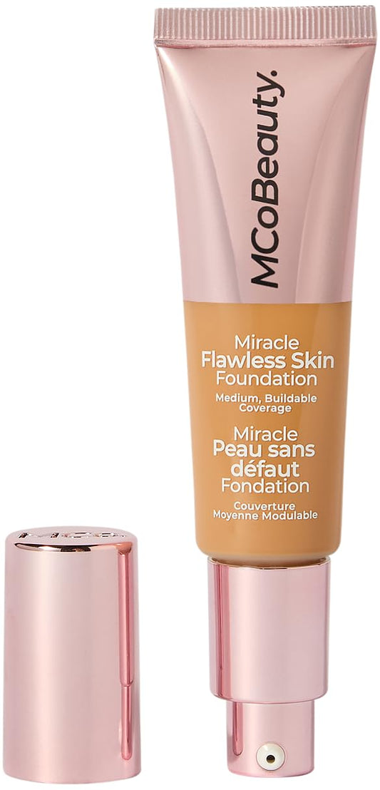 MCoBeauty - Miracle Flawless Skin Liquid Foundation - Medium Warm Shade - Buildable Dewy-Finish Formula with Hyaluronic Acid, Coconut Water and Rose