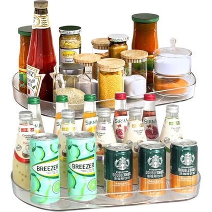 Voova Lazy Susan Turntable Organiser for Fridge, 360°Rotating Refrigerator Fridge Storage Organizer, 15.57'' Clear Rotating Lazy Susan Cupboard Organiser for Cabinet, Table, Kitchen, Pantry (2 Pack)