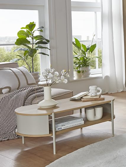 HAKU coffee table, oak, grey, metal, chipboard. Dimensions: W 100 x H 37 x D 54 cm. Style: Modern